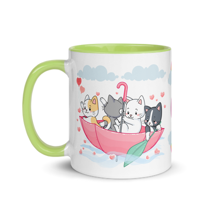 Personalized Monogram Mug 11oz | Cats in the Umbrella Boat with Hearts