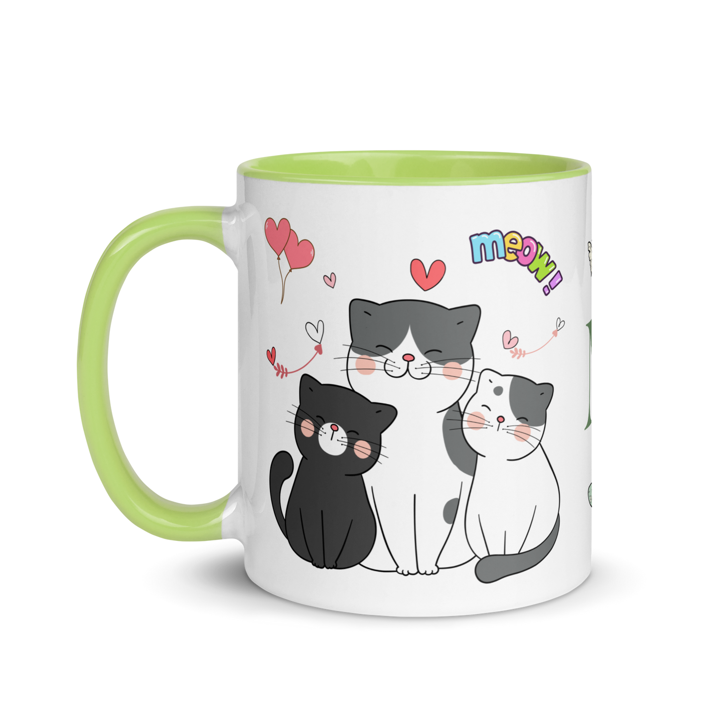 Monogramed Mug 11oz | Adorable Cats Meow Hearts Themed