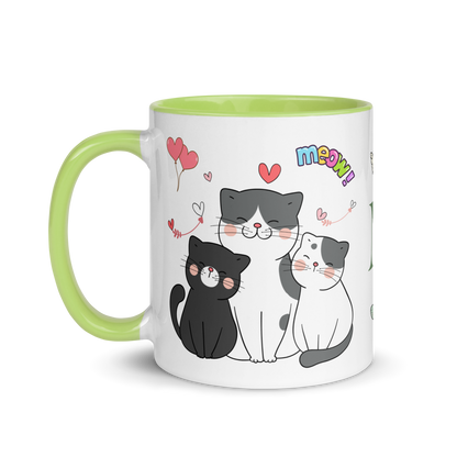 Personalized Monogram Mug 11oz | Adorable Cats Meow Hearts Themed