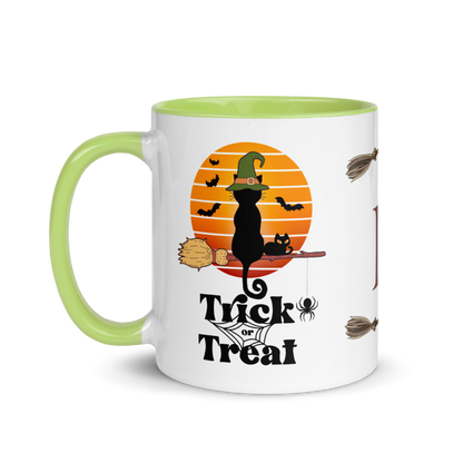 Personalized Monogram Coffee Mug 11oz | Trick or Treat Black Cat With Green Hat
