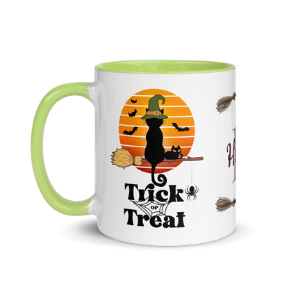 Personalized Coffee Mug 11oz | Trick or Treat Black Cat With Green Hat
