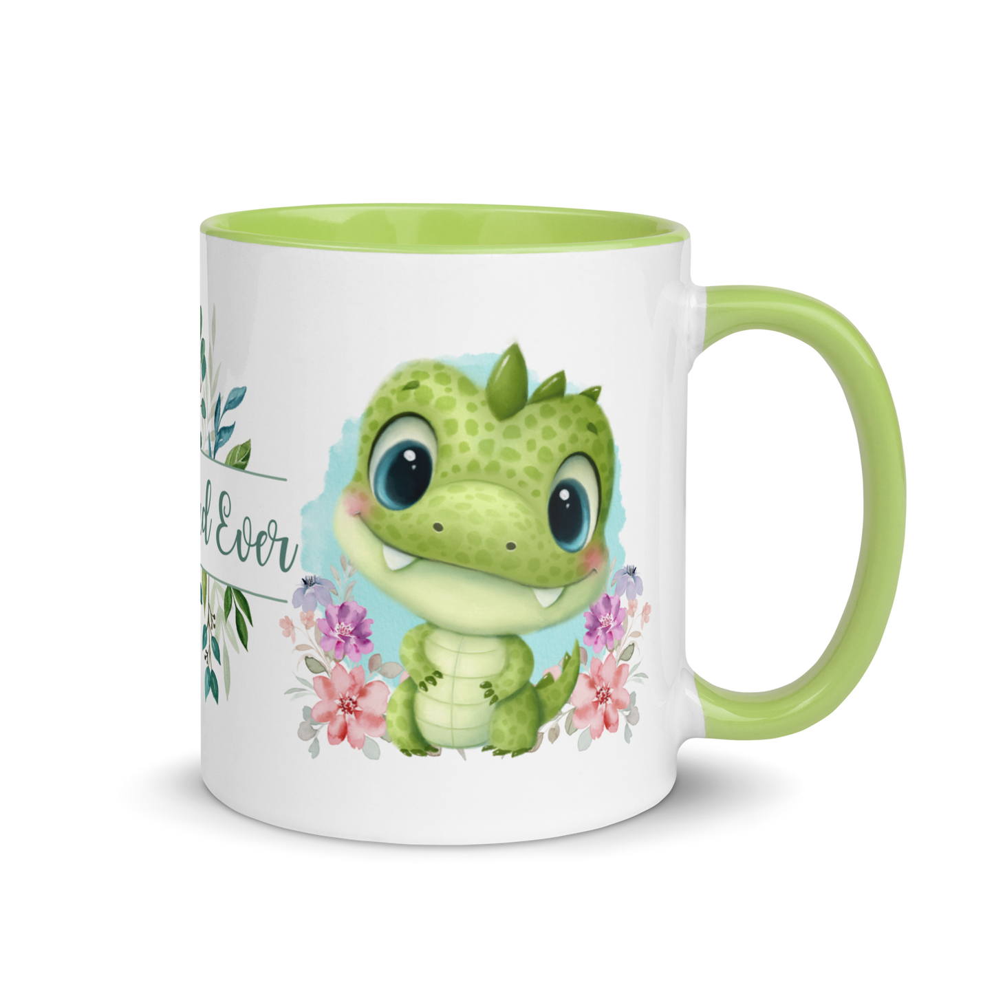 Accent Coffee Mug 11oz | Cute Green Dinosaur Floral Best Dad Ever