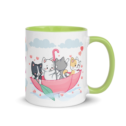 Personalized Monogram Mug 11oz | Cats in the Umbrella Boat with Hearts