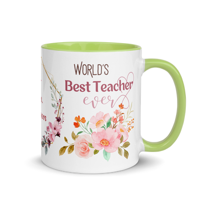 Personalized Coffee Mug 11oz | World's Best Teacher Ever Floral Themed