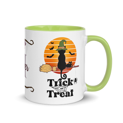 Personalized Coffee Mug 11oz | Trick or Treat Black Cat With Green Hat