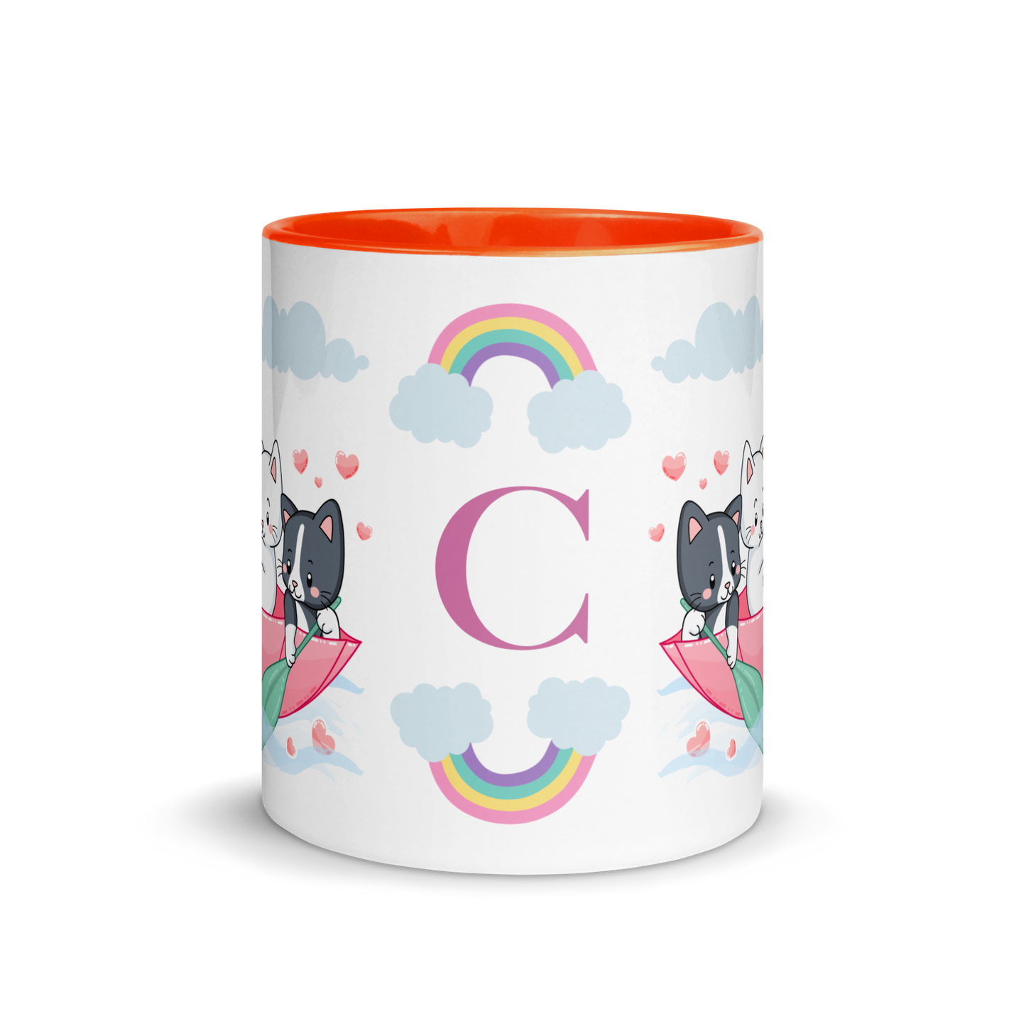 Monogramed Mug 11oz | Cats in the Umbrella Boat with Hearts