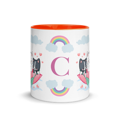 Personalized Monogram Mug 11oz | Cats in the Umbrella Boat with Hearts