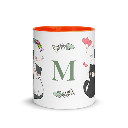 Personalized Monogram Mug 11oz | Adorable Cats Meow Hearts Themed