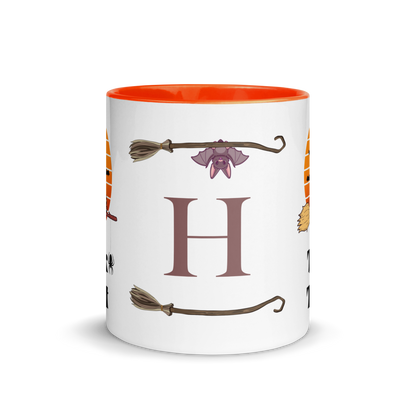Personalized Monogram Coffee Mug 11oz | Trick or Treat Black Cat With Green Hat