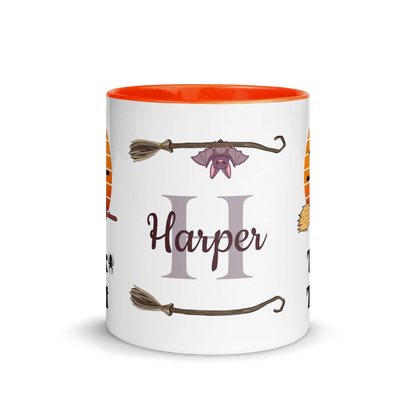 Personalized Coffee Mug 11oz | Trick or Treat Black Cat With Green Hat
