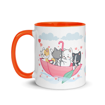 Personalized Monogram Mug 11oz | Cats in the Umbrella Boat with Hearts