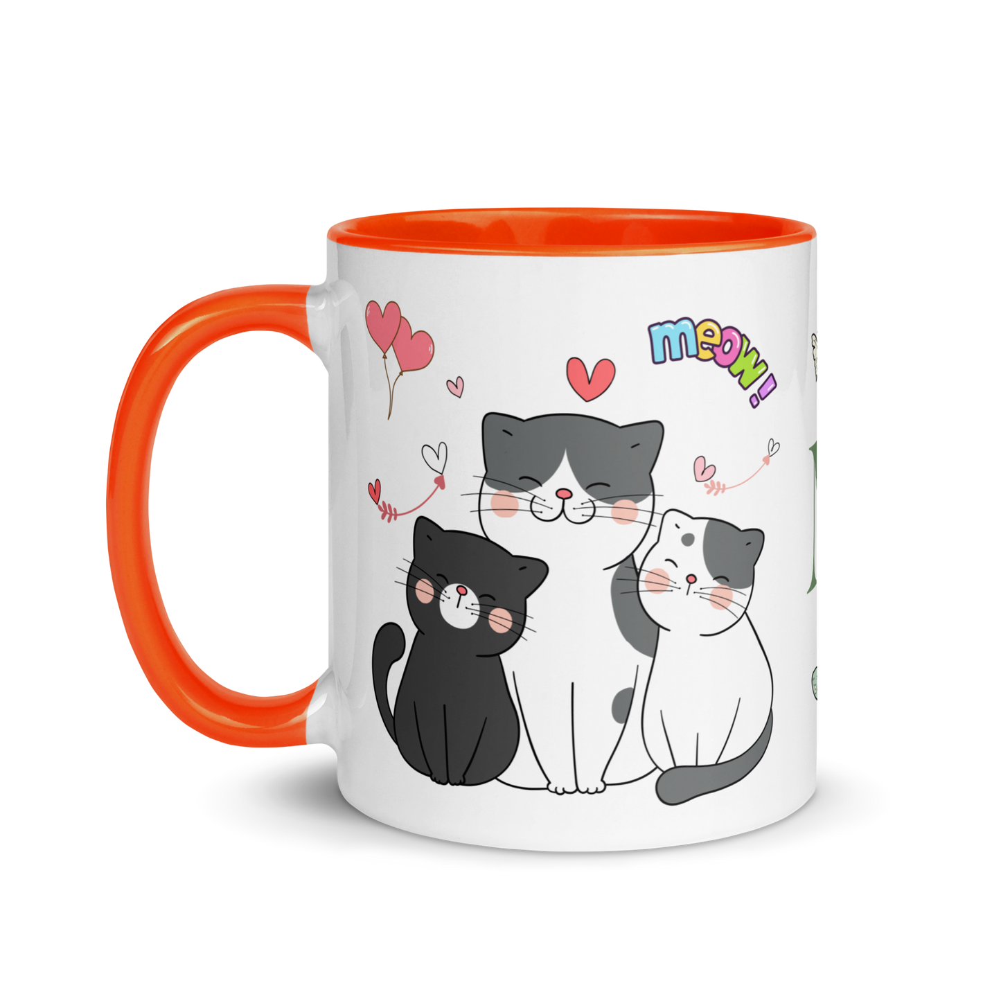 Monogramed Mug 11oz | Adorable Cats Meow Hearts Themed