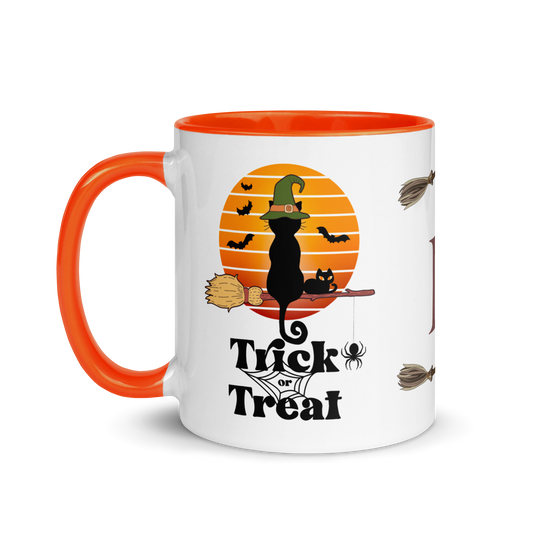 Personalized Monogram Coffee Mug 11oz | Trick or Treat Black Cat With Green Hat