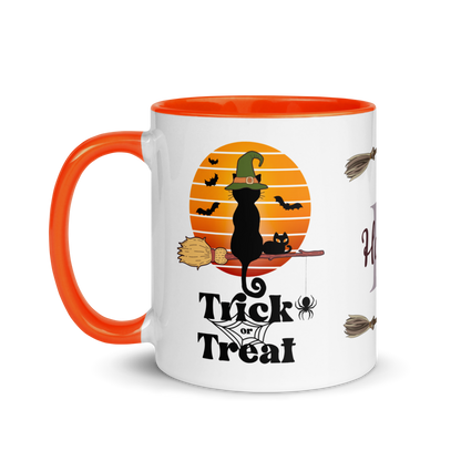 Personalized Coffee Mug 11oz | Trick or Treat Black Cat With Green Hat