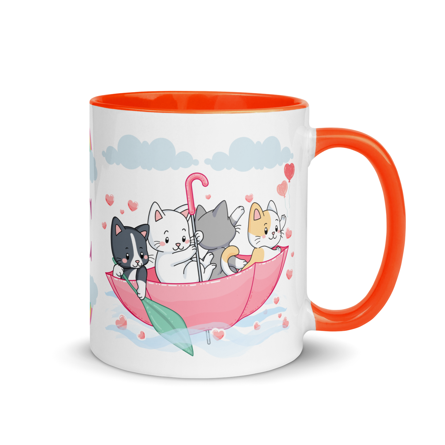 Monogramed Mug 11oz | Cats in the Umbrella Boat with Hearts