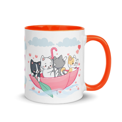 Personalized Monogram Mug 11oz | Cats in the Umbrella Boat with Hearts