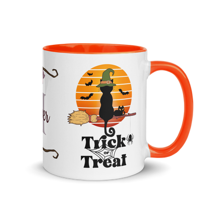 Personalized Coffee Mug 11oz | Trick or Treat Black Cat With Green Hat