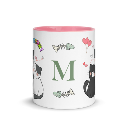 Personalized Monogram Mug 11oz | Adorable Cats Meow Hearts Themed