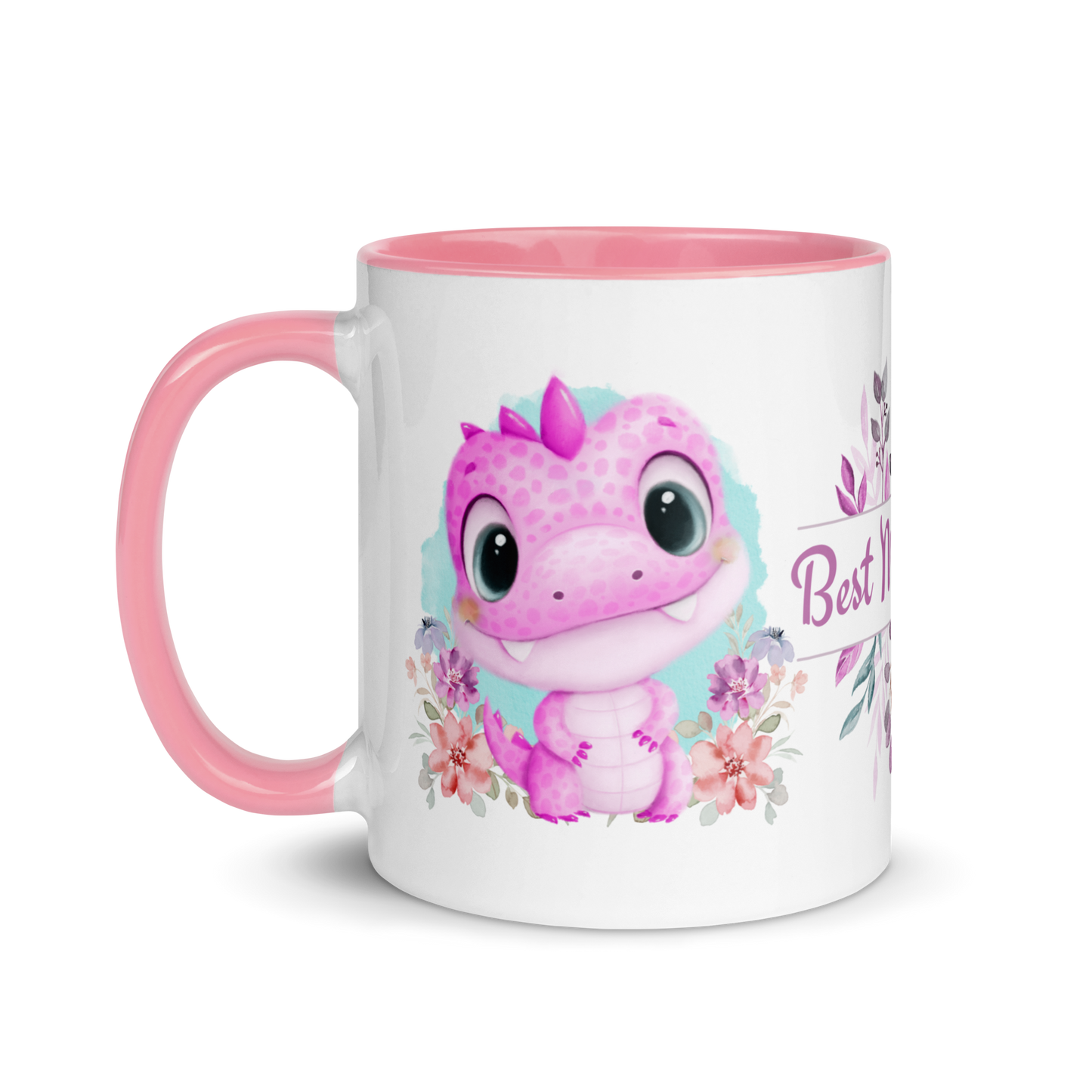 Accent Coffee Mug 11oz | Cute Pink Dinosaur Floral Best Mom Ever