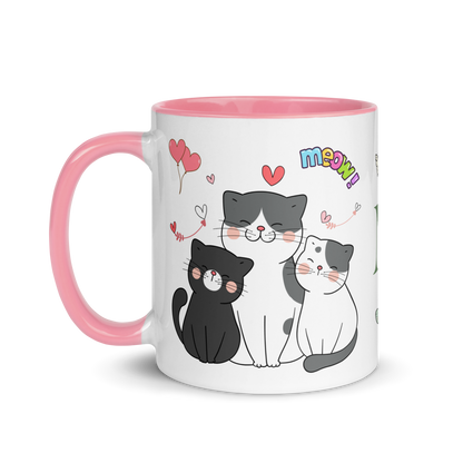 Personalized Monogram Mug 11oz | Adorable Cats Meow Hearts Themed
