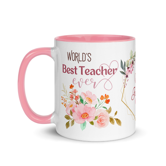 Personalized Coffee Mug 11oz | World's Best Teacher Ever Floral Themed