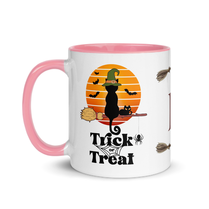 Personalized Monogram Coffee Mug 11oz | Trick or Treat Black Cat With Green Hat