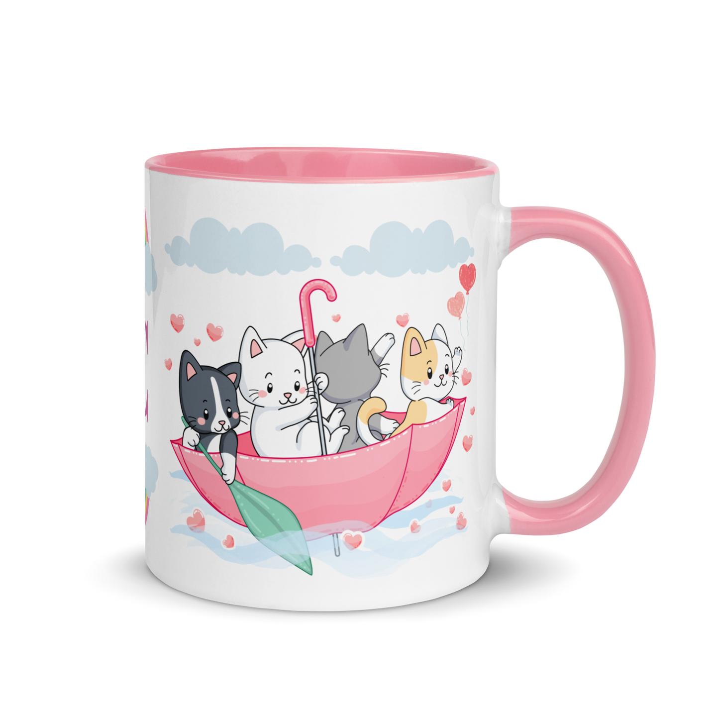 Monogramed Mug 11oz | Cats in the Umbrella Boat with Hearts