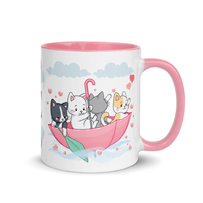 Personalized Monogram Mug 11oz | Cats in the Umbrella Boat with Hearts