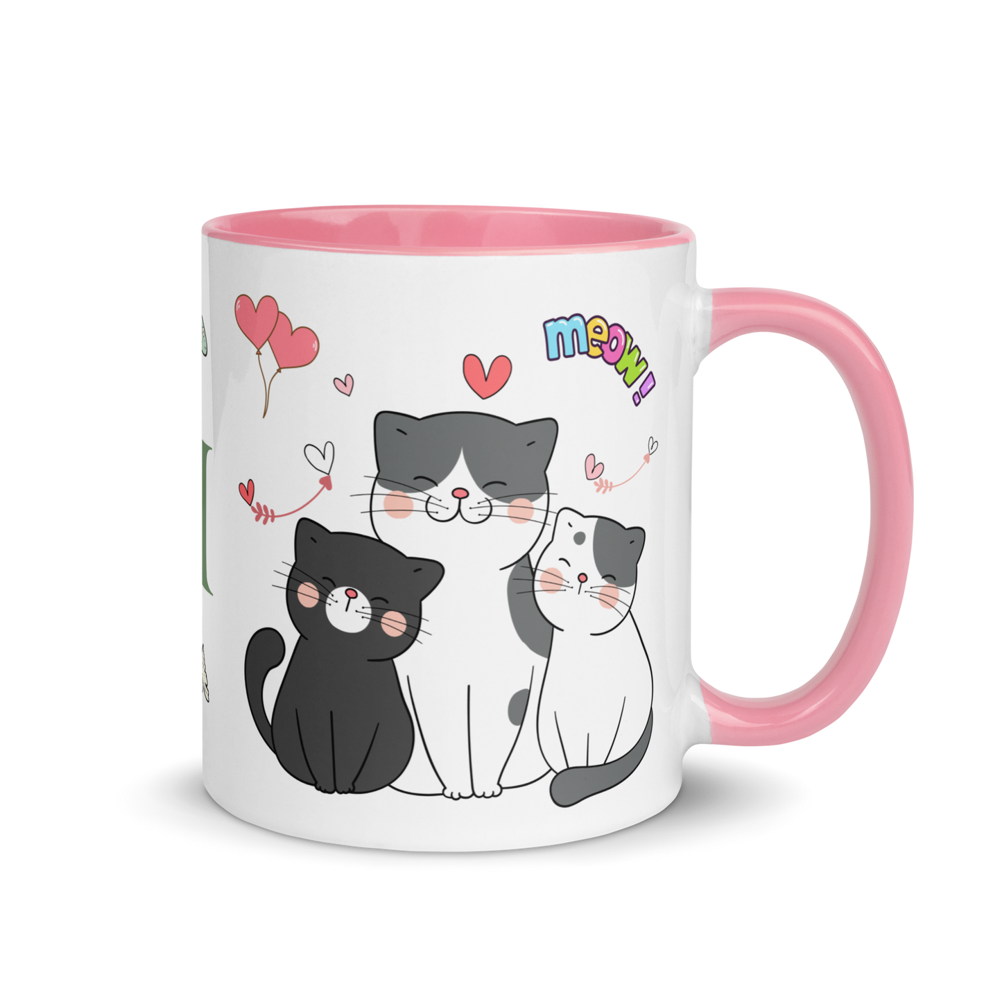 Monogramed Mug 11oz | Adorable Cats Meow Hearts Themed