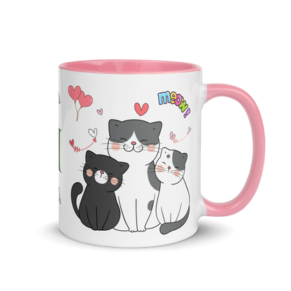 Monogramed Mug 11oz | Adorable Cats Meow Hearts Themed