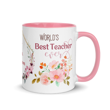 Personalized Coffee Mug 11oz | World's Best Teacher Ever Floral Themed