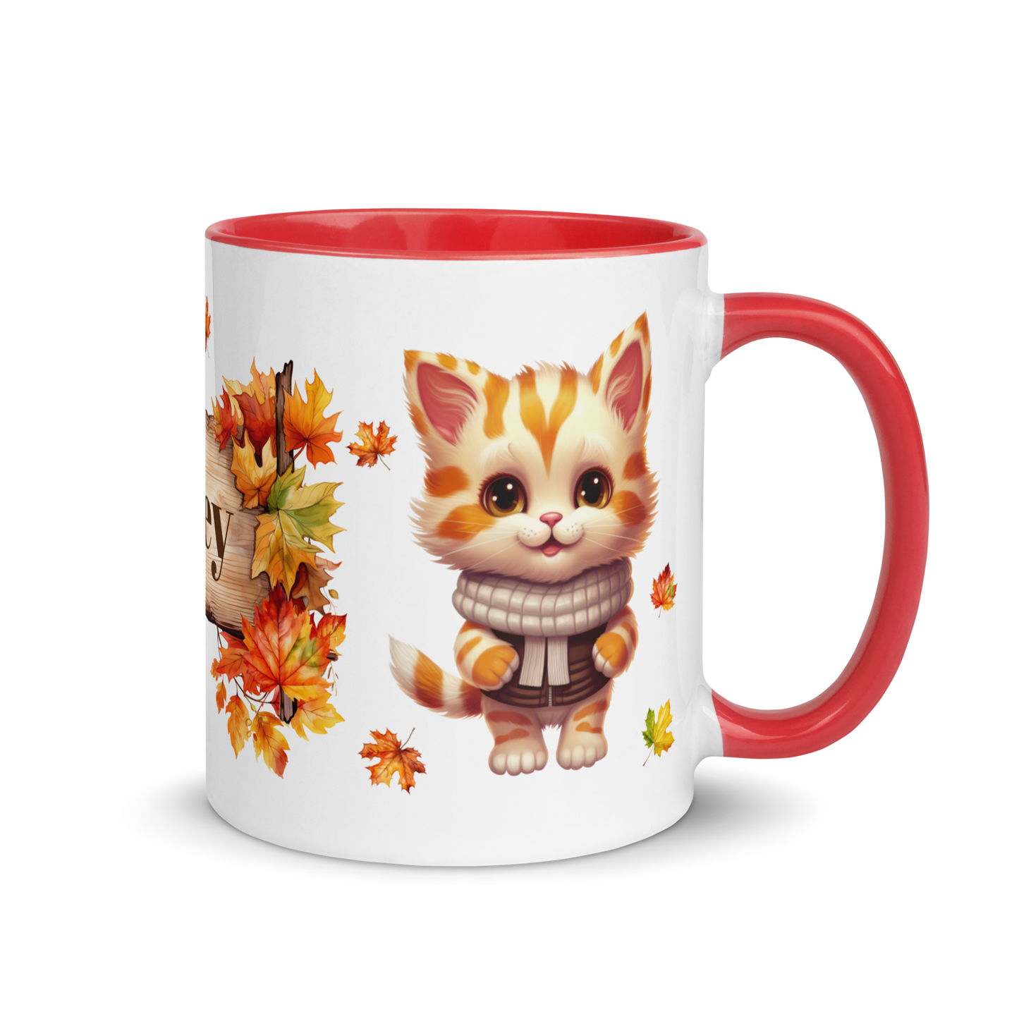 Personalized 11oz Ceramic Mug |  Autumn Fall Animal - Cat