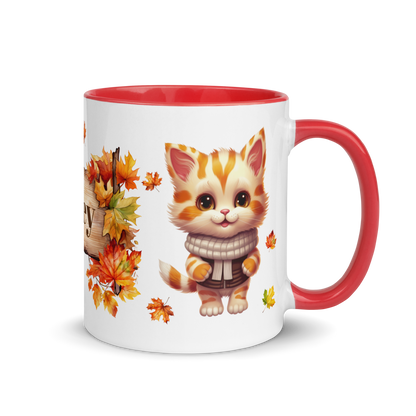 Personalized 11oz Ceramic Mug |  Autumn Fall Animal - Cat