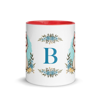 Personalized Monogram Mug 11oz | Cute Cat Wearing Glasses Floral Themed