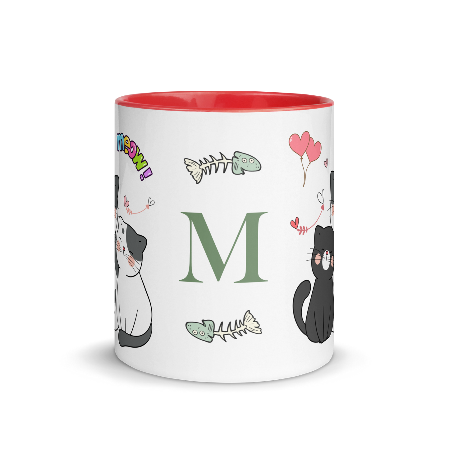 Monogramed Mug 11oz | Adorable Cats Meow Hearts Themed