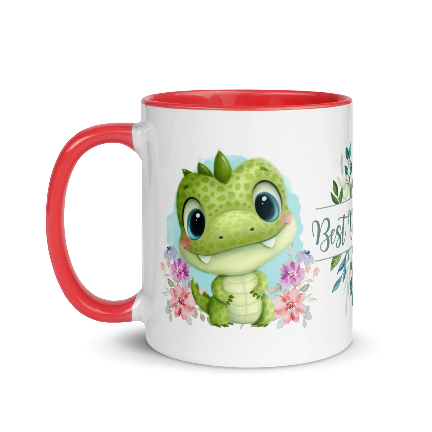 Accent Coffee Mug 11oz | Cute Green Dinosaur Floral Best Dad Ever