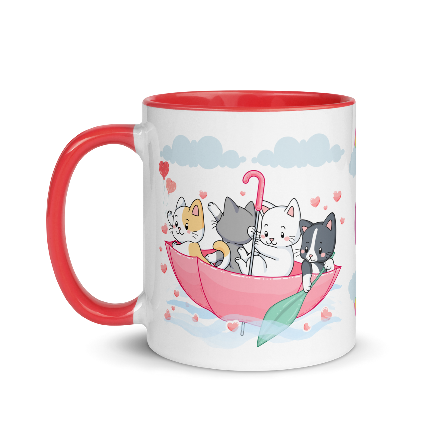 Monogramed Mug 11oz | Cats in the Umbrella Boat with Hearts