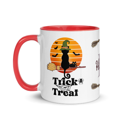 Personalized Coffee Mug 11oz | Trick or Treat Black Cat With Green Hat