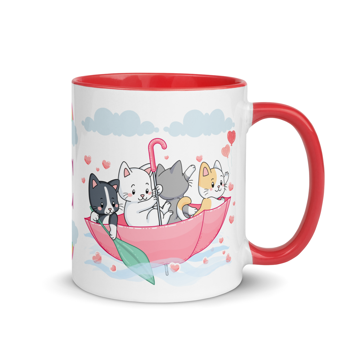 Monogramed Mug 11oz | Cats in the Umbrella Boat with Hearts