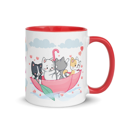 Personalized Monogram Mug 11oz | Cats in the Umbrella Boat with Hearts