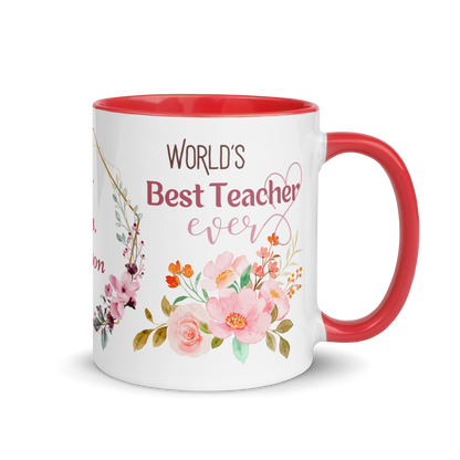 Personalized Coffee Mug 11oz | World's Best Teacher Ever Floral Themed