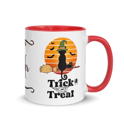 Personalized Coffee Mug 11oz | Trick or Treat Black Cat With Green Hat