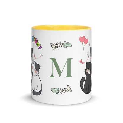 Personalized Monogram Mug 11oz | Adorable Cats Meow Hearts Themed