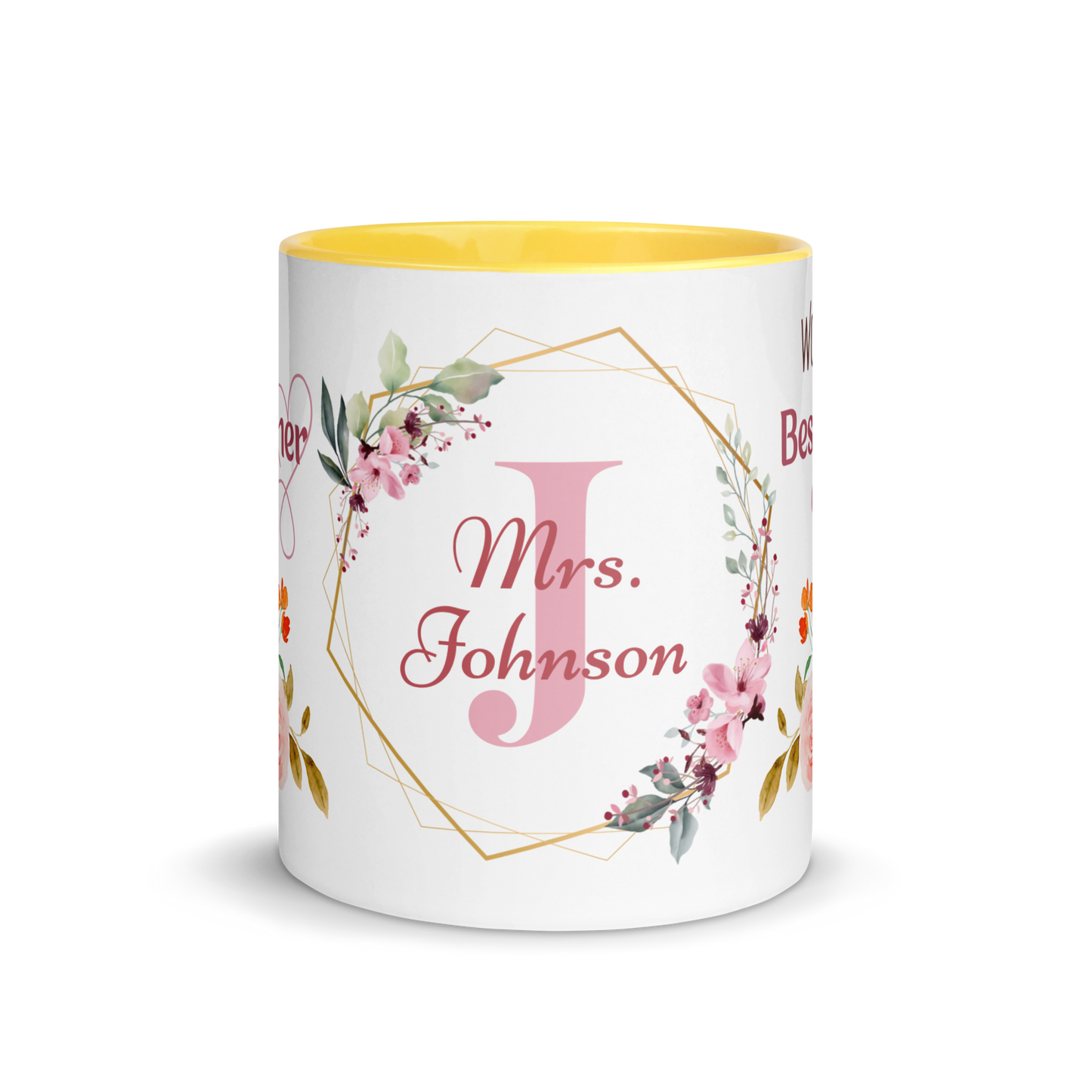 Personalized Coffee Mug 11oz | World's Best Teacher Ever Floral Themed