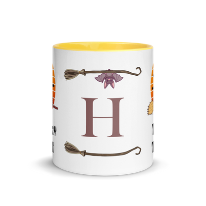 Personalized Monogram Coffee Mug 11oz | Trick or Treat Black Cat With Green Hat