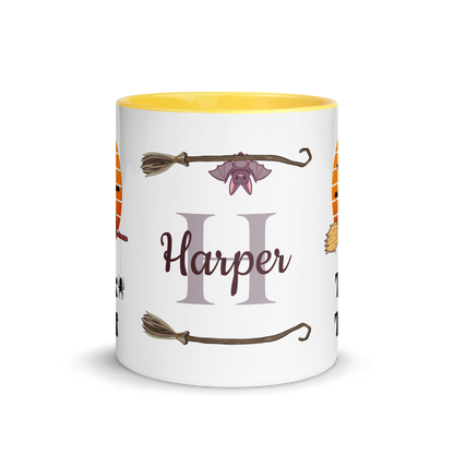 Personalized Coffee Mug 11oz | Trick or Treat Black Cat With Green Hat
