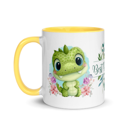 Accent Coffee Mug 11oz | Cute Green Dinosaur Floral Best Dad Ever