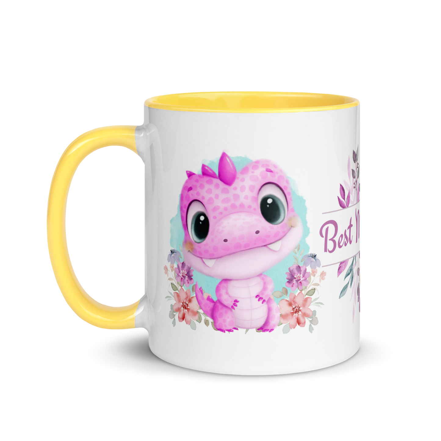 Accent Coffee Mug 11oz | Cute Pink Dinosaur Floral Best Mom Ever