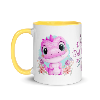 Accent Coffee Mug 11oz | Cute Pink Dinosaur Floral Best Mom Ever