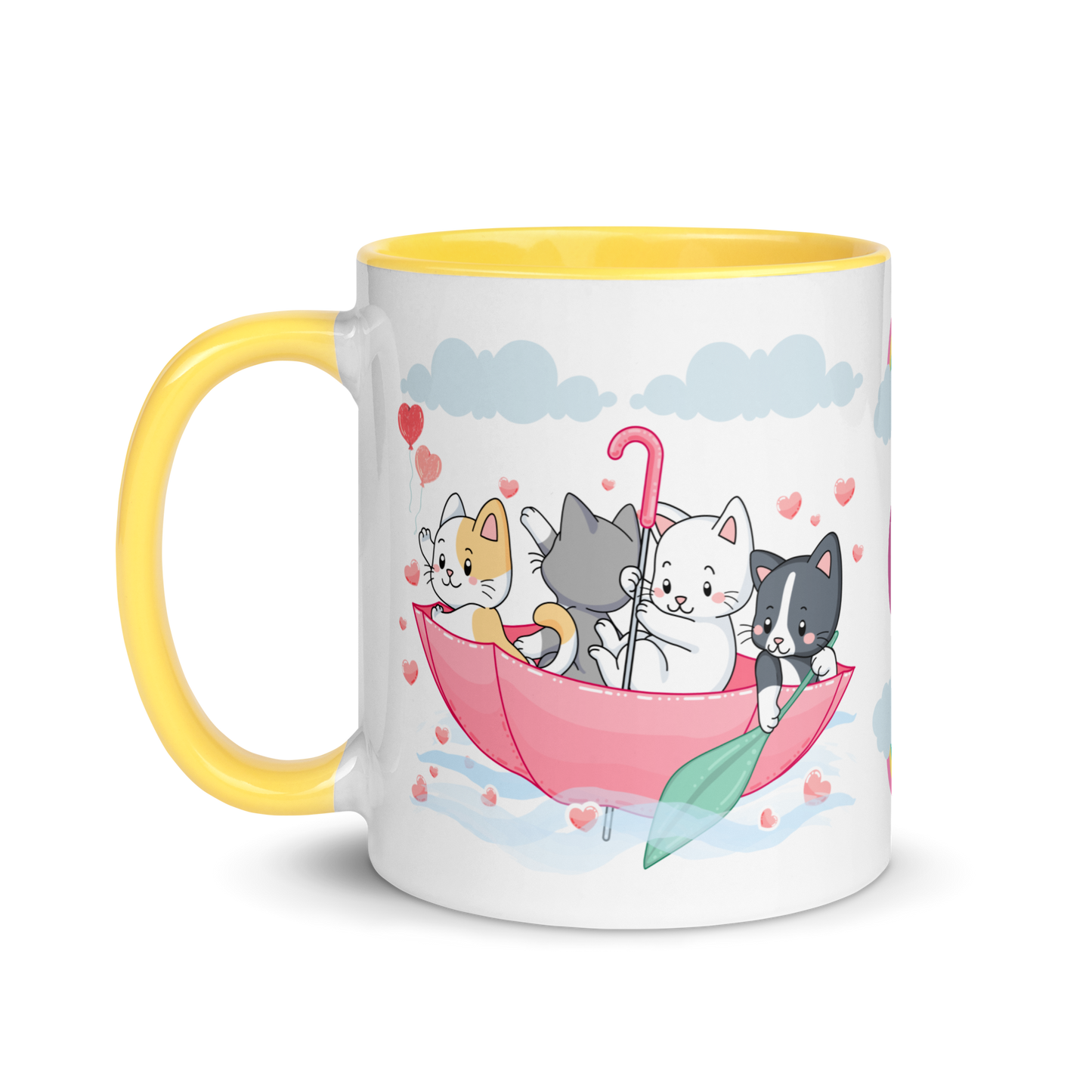 Monogramed Mug 11oz | Cats in the Umbrella Boat with Hearts